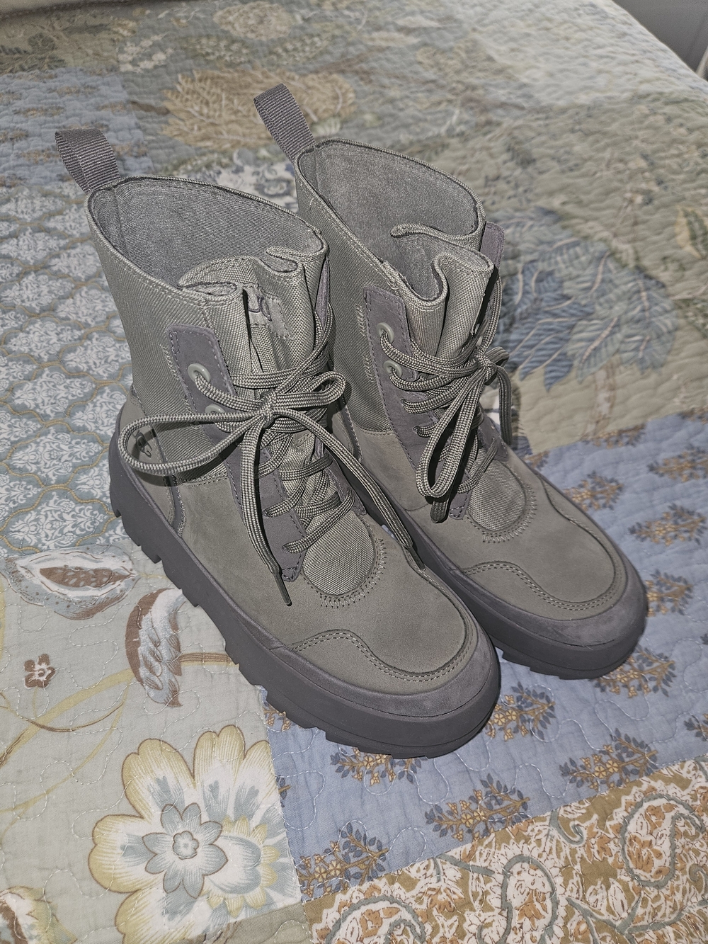UGG Gray Lace-Up Combat Boots with Chunky Sole